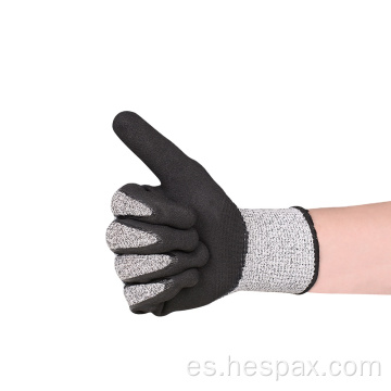 Guantes de desgaste de poliéster Hespax HPPPE anti -cortado nitrilo